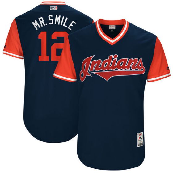 Men Cleveland Indians #12 Mr.smile Blue New Rush Limited MLB Jerseys